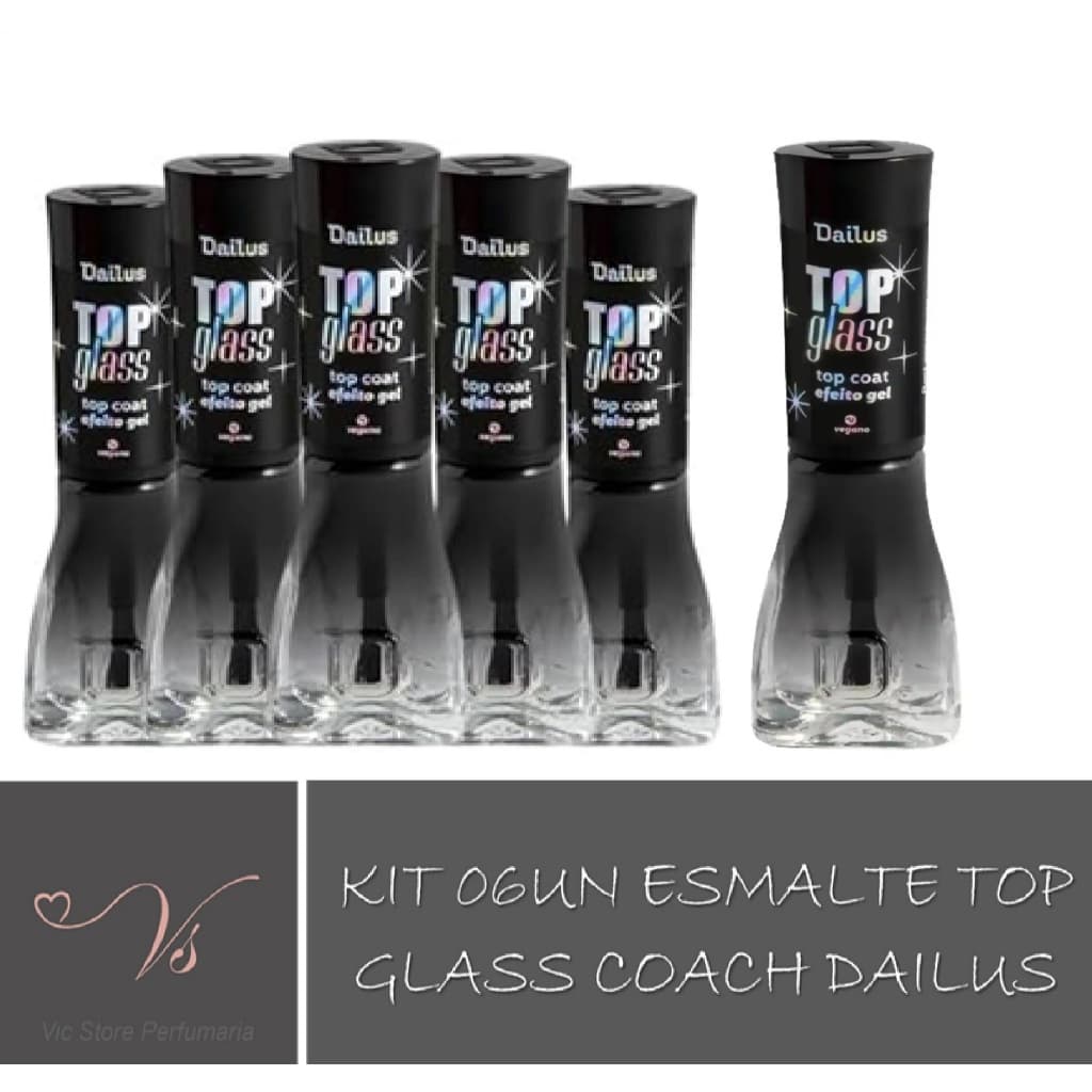 Kit 06un Esmalte Top Coat Dailus Efeito Gel 8ml Top Glass