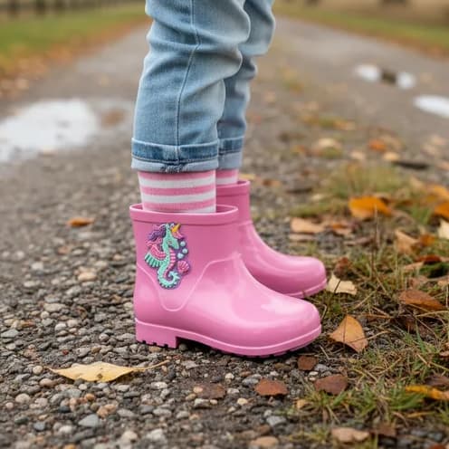 Galocha Infantil Menina Leve Confortável Antiderrapante Impermeável Raposa Rosa Promoção Dia a Dia