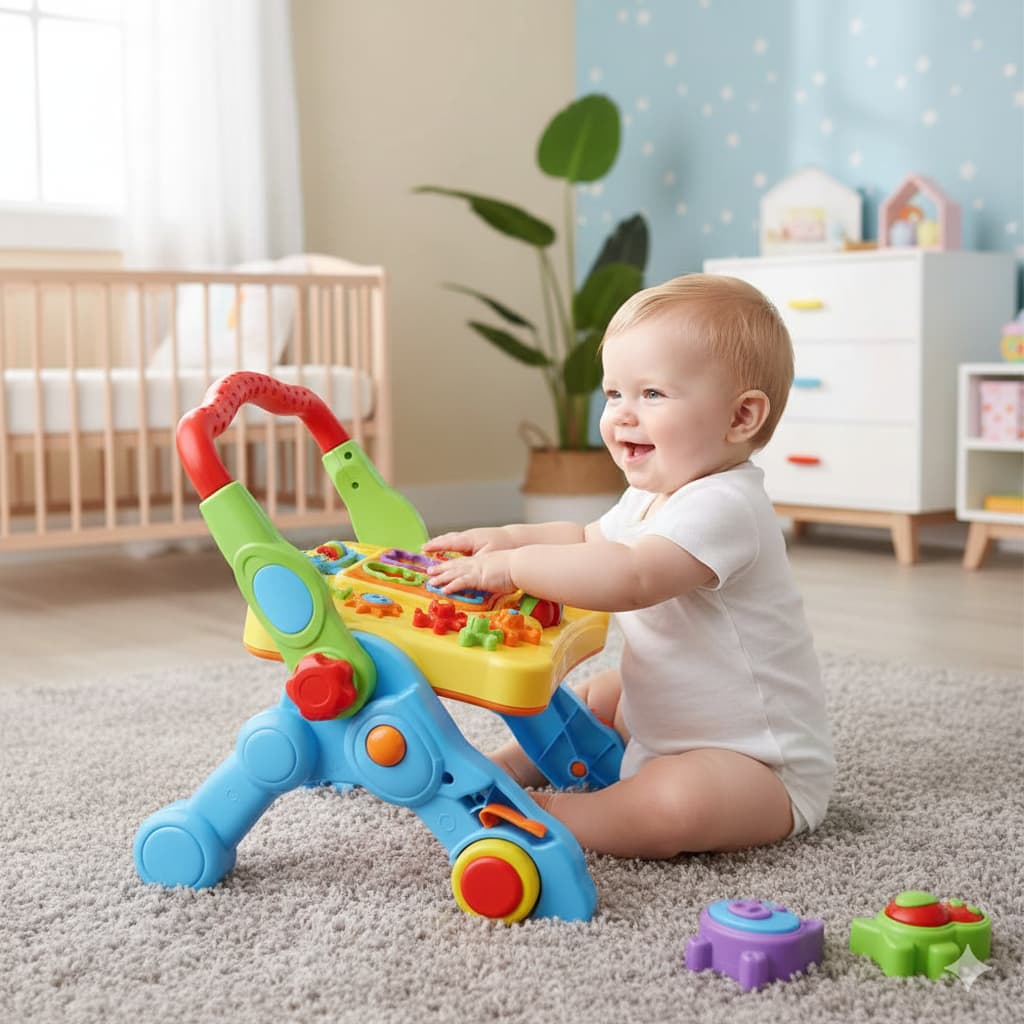 BRINQUEDO EDUCATIVO MULTIATIVIDADES COLORIDO 4 EM 1 ANDADOR MESA SUPORTE BERÇO PRA BEBE