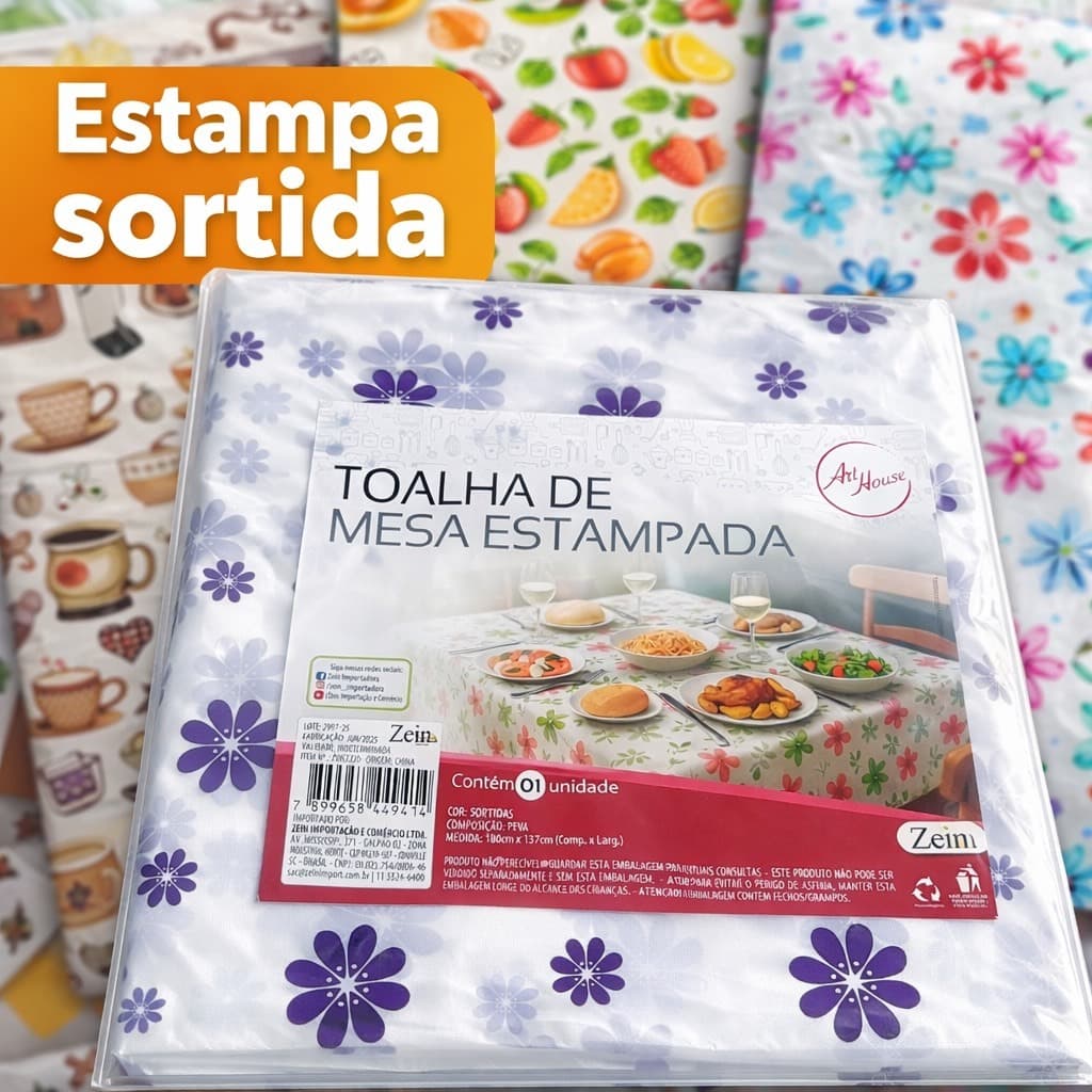 TOALHA DE MESA ESTAMPADA (SORTIDA) PEVA