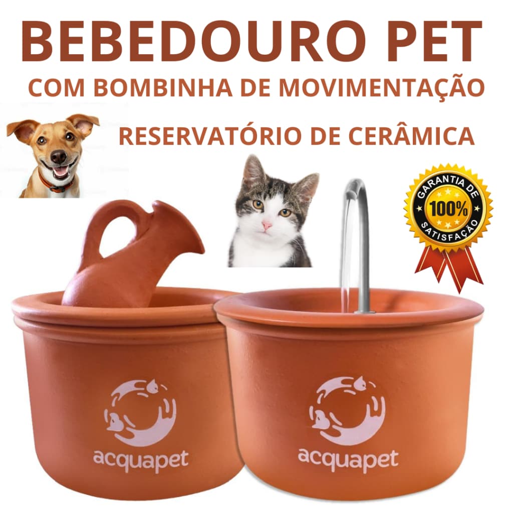 Fonte Bebedouro Pet de Cerâmica Com Jarro OU Cano de Inox para Gatos Cachorro 2L Bivolt Acquapet