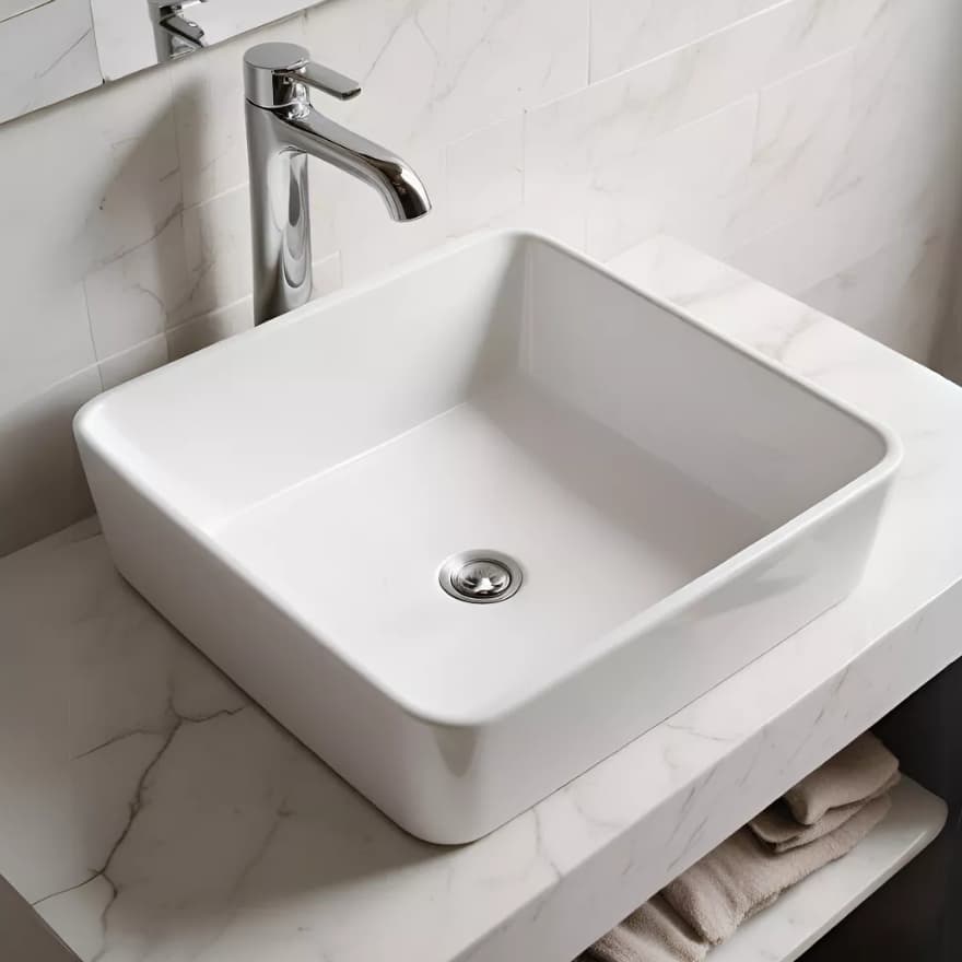 Cuba Lemi Banheiro Louça 38x38 Quadrada Sobrepor Pia Premium Branco Brilhante