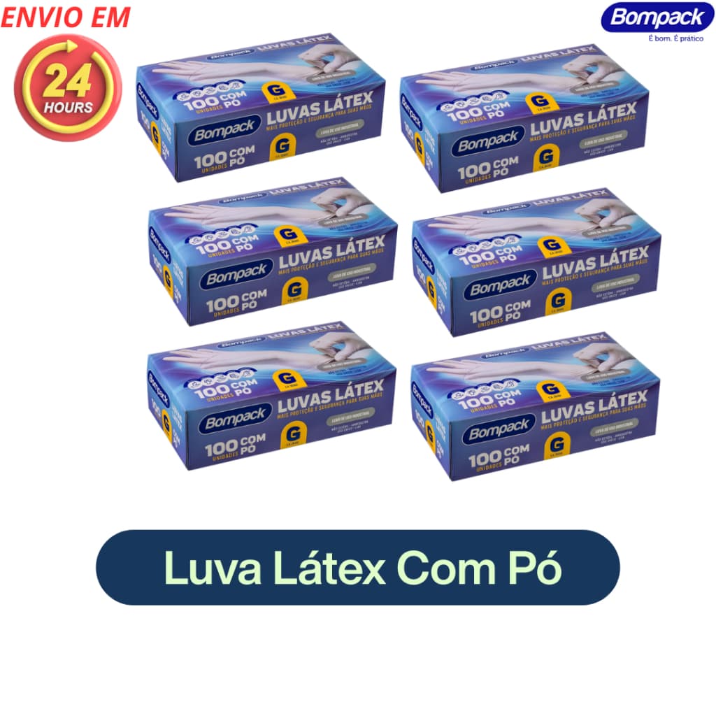 Luvas Látex Bompack Industrial G com Pó Descartáveis – 100 Unidades
