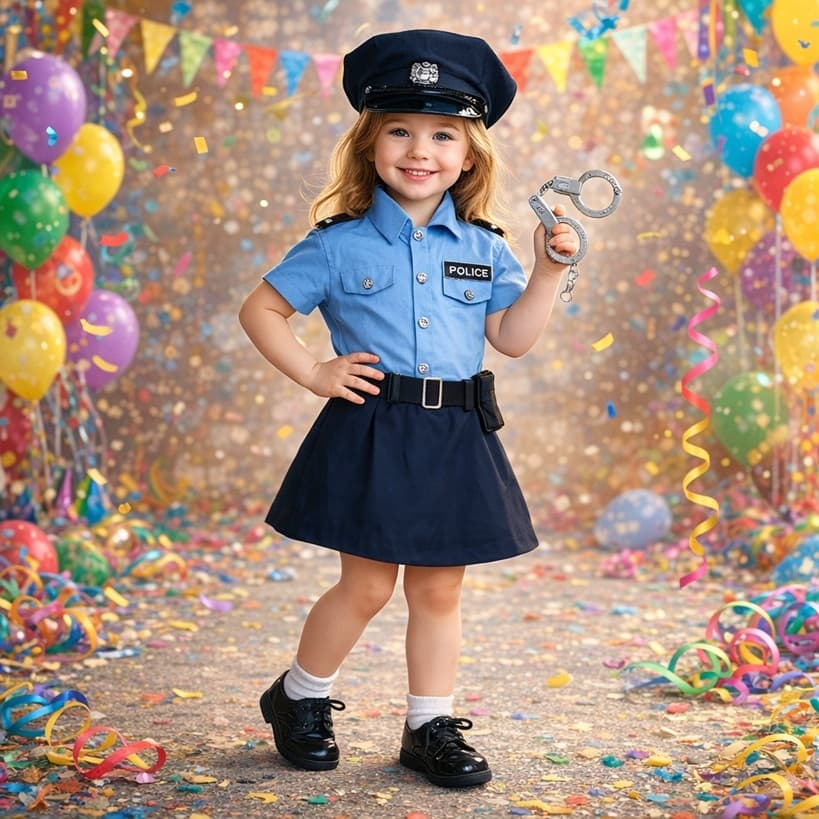 Fantasia Infantil Policial Feminina Completa + Acessórios Carnaval Cosplay Profissão 3-8 anos