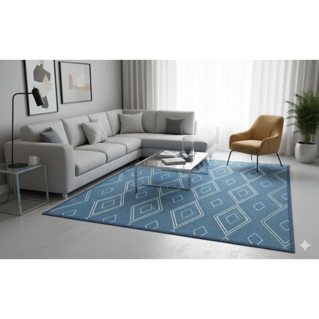 Tapete Felpudo 200x250 Mescla Andino Marinho Para Sala