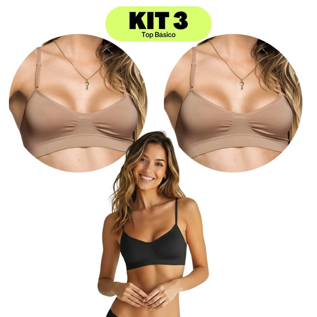 Kit 3 - Sutiãs Top Básico Sem Costura Soutien Bustier Com Alças Finas Sem Bojo Confortável Original