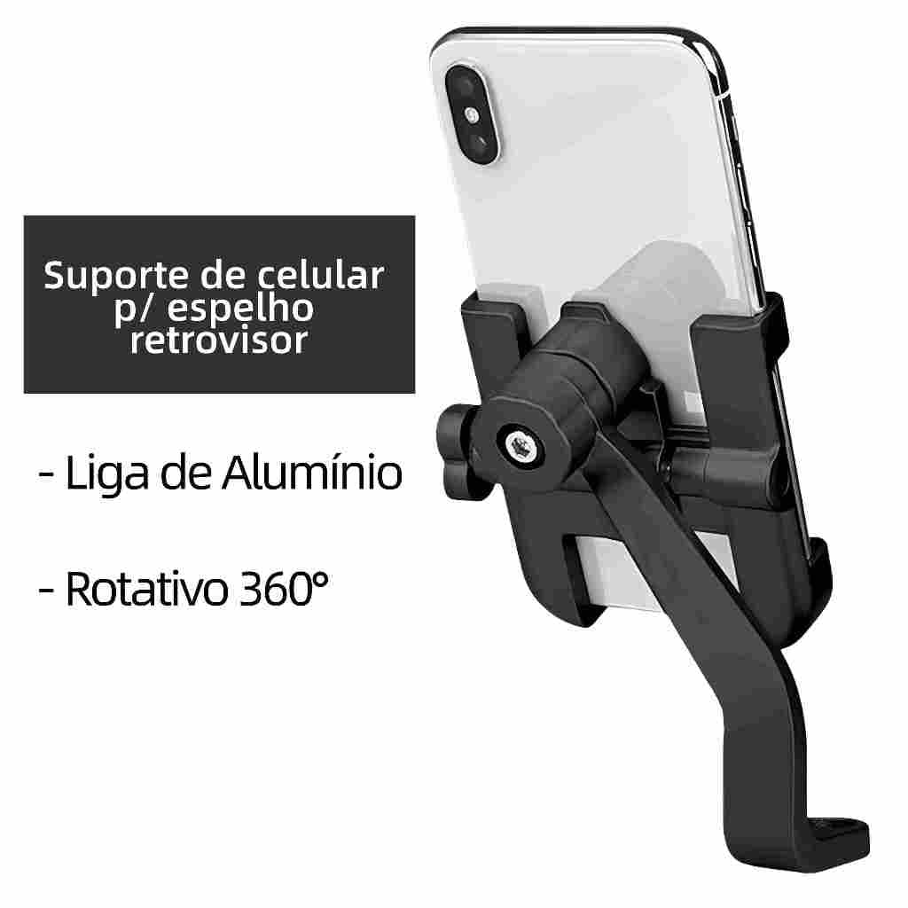 Suporte de Celular C2 para Moto com Espelho Retrovisor – Alumínio, Rotação 360°
