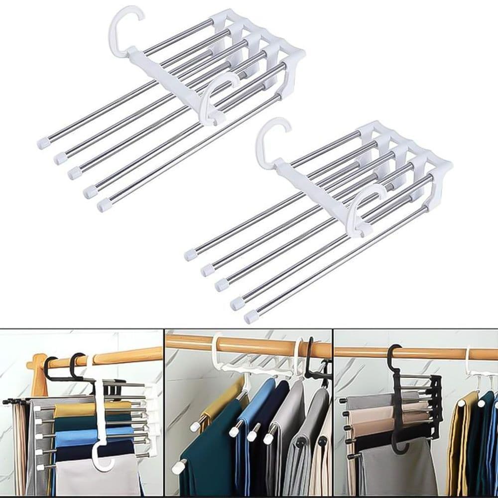 CABIDE ORGANIZADOR DE CALÇAS EM INOX BRANCO RESISTENTE PRÁTICO OTIMIZA ESPAÇO NO GUARDA-ROUPA