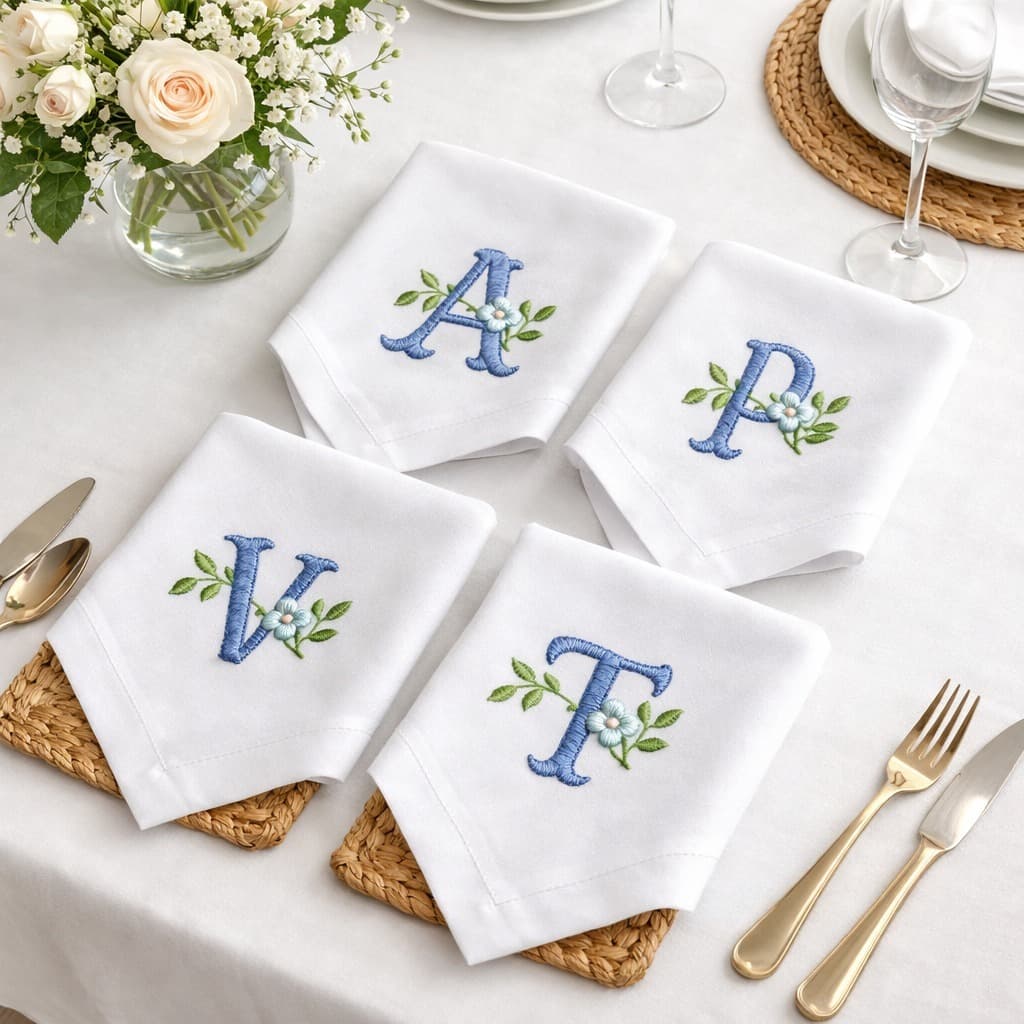 Escolha seu Kit: 1 Toalha de Mesa + Guardanapos 30cm com Bordado Personalizado (Mesa Posta, Buffet, Festas, Aniversário)