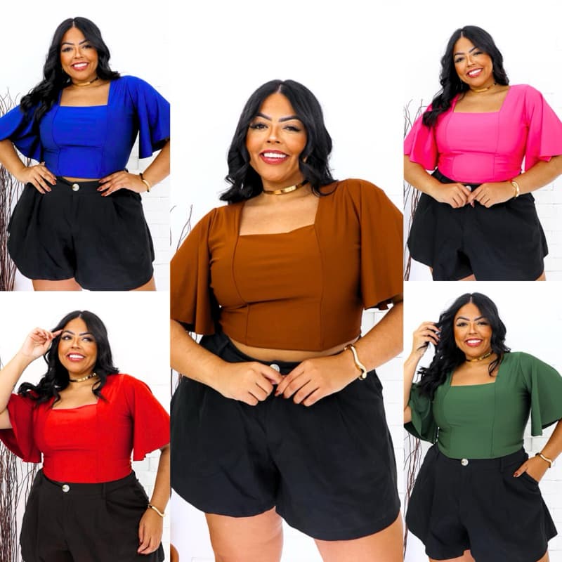 Blusa Plus Size Feminina Cropped Plus Size Com Manga Curta XG G1 G2 G3