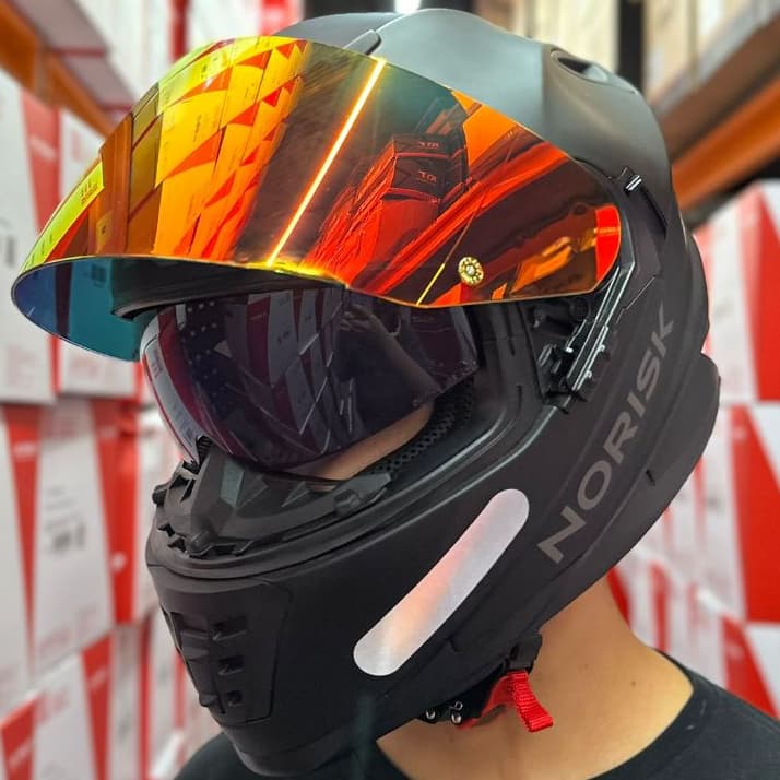 CAPACETE NORISK FF302 MONOCOLOR PRETO FOSCO OCULOS INTERNO +VISEIRA VERMELHA+ VISIERA CRISTAL+ SUPER BRINDE TOP