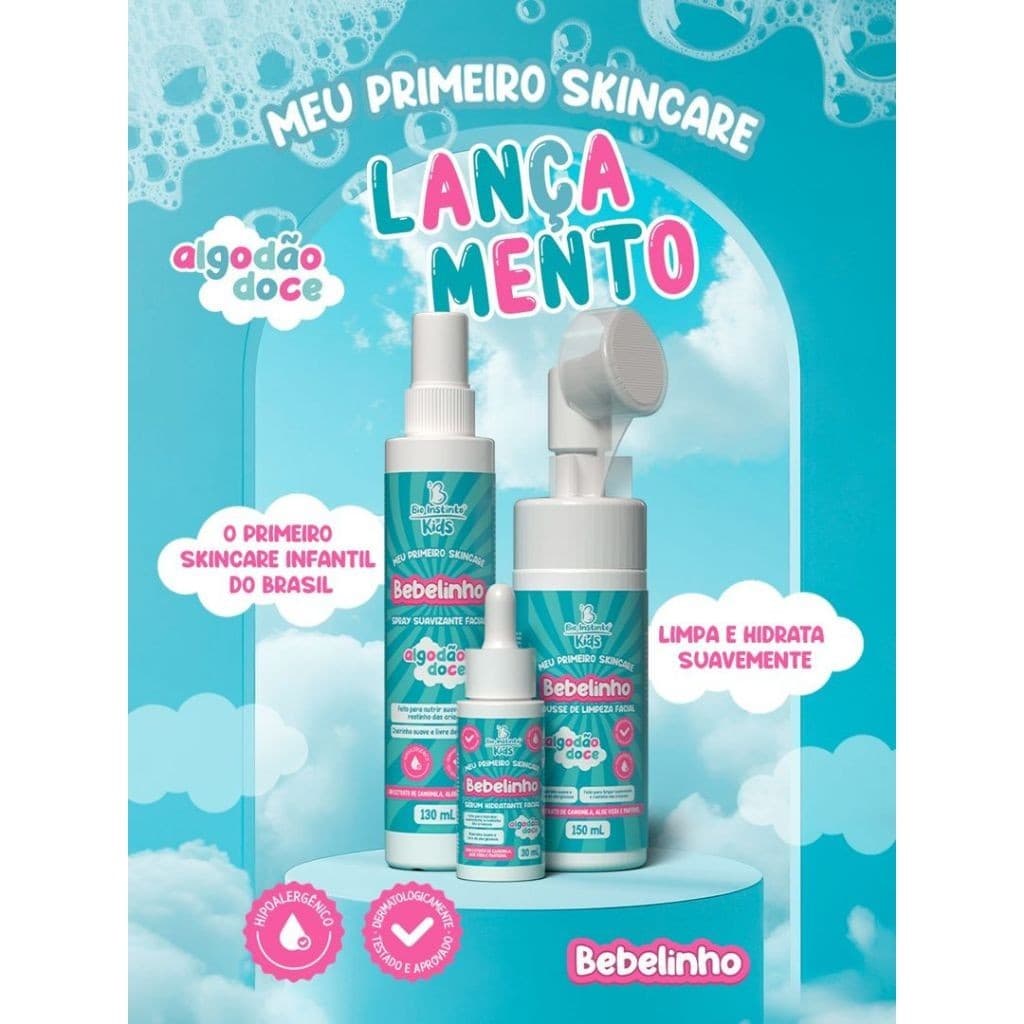 Skincare Infantil Bio Instinto Bebelinho Algodão Doce Pele Limpa e hidratada suave