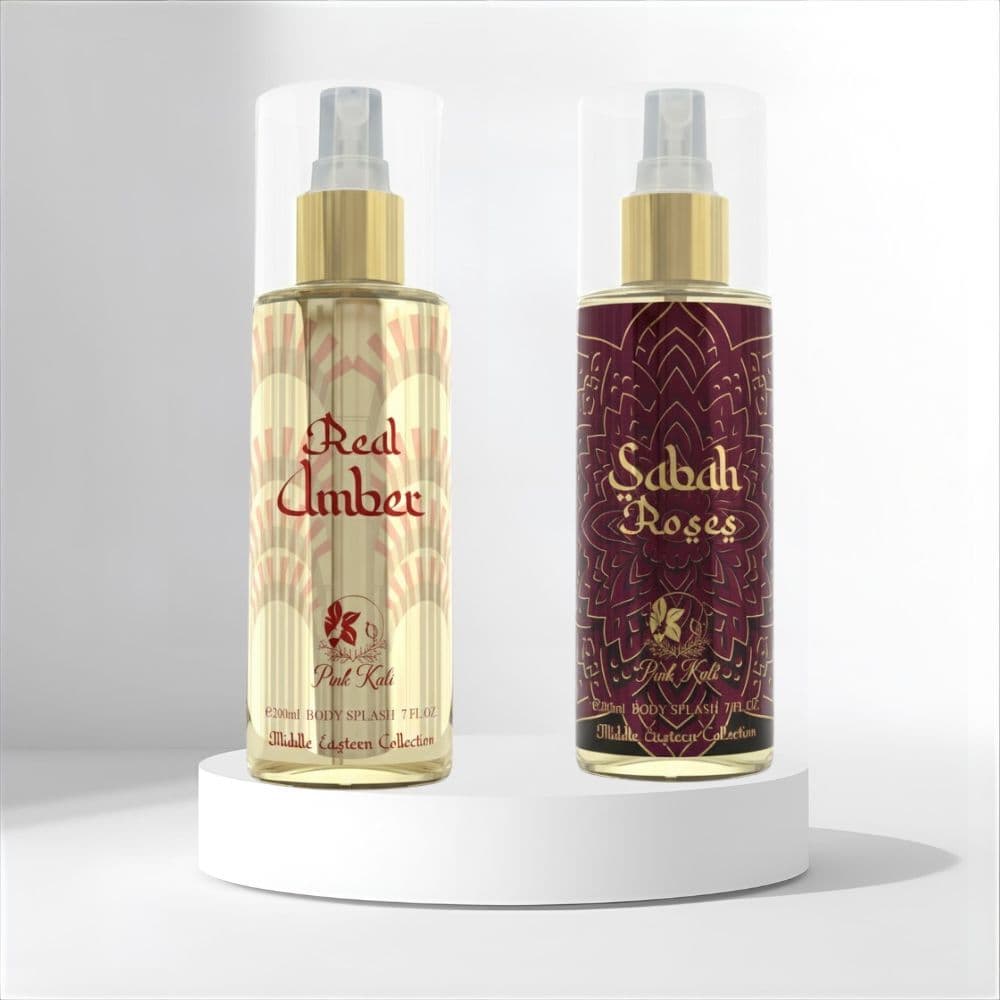 Kit (02 unidades) Real Amber + Sabah Roses 200ml Body Splash Árabe PINK KALI spray original