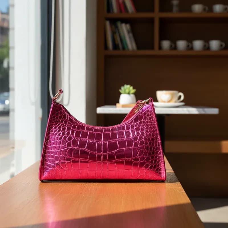 Bolsa Metálica Sintética Crocodilo PU Pequena de Ombro/Mão