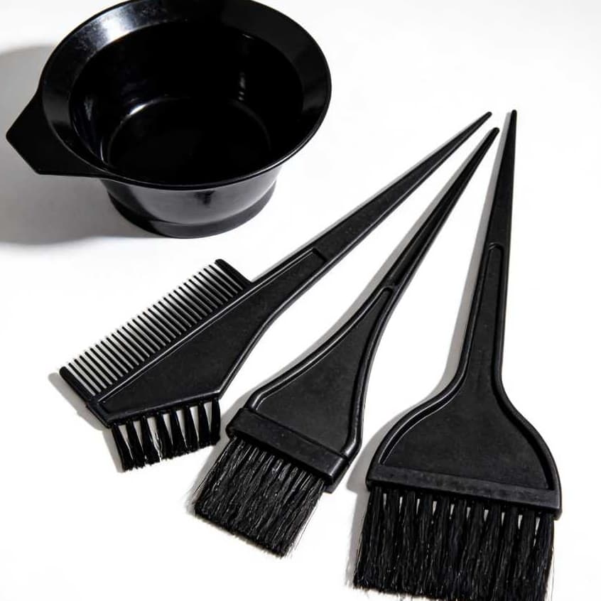 Kit Pintura para Tintura de Cabelo 4 Peças – Pote + 3 Pincéis para Coloração, Matização e Hidratação
