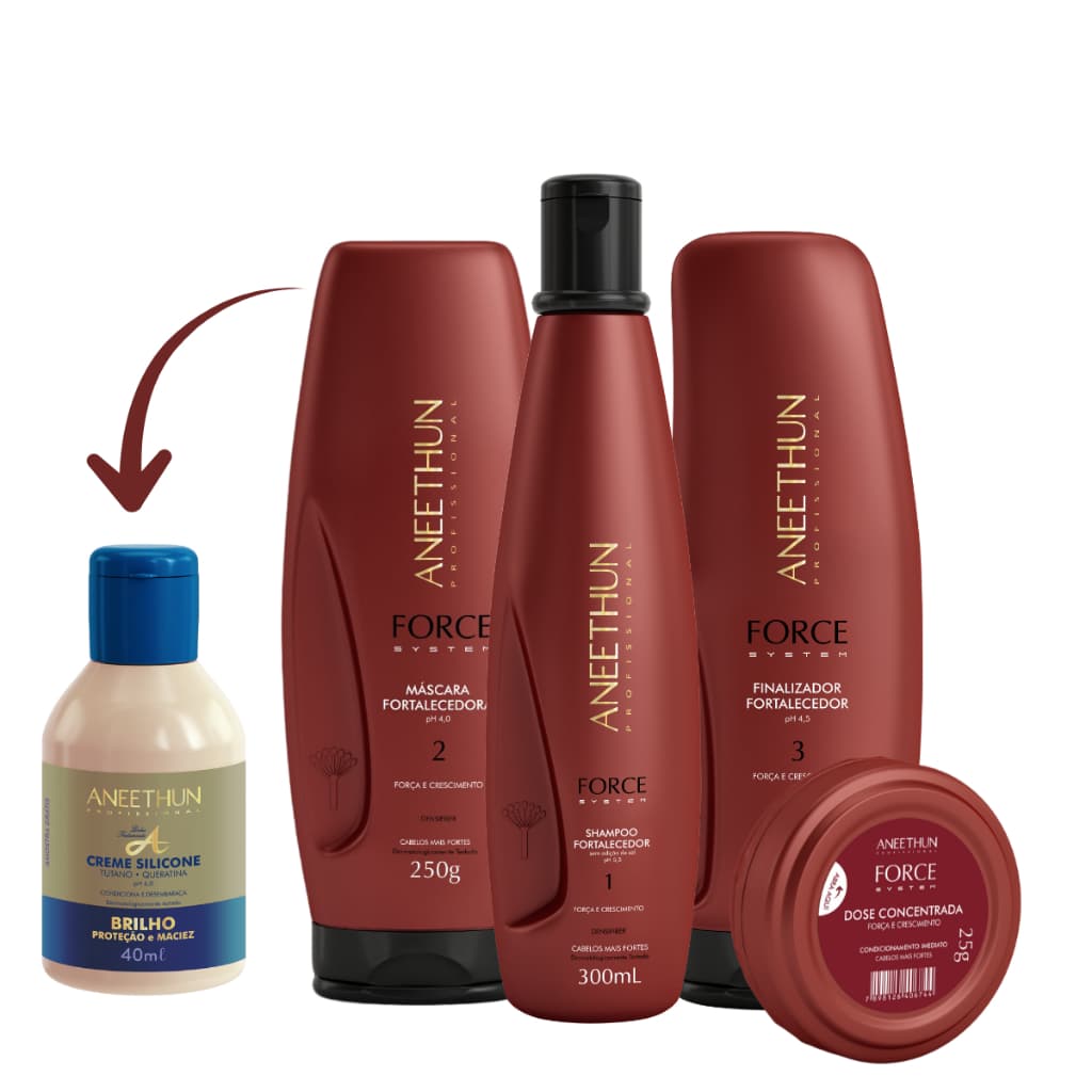 Kit Aneethun Tratamento Capilar Force System Força e Crescimento 4 Produtos + Brinde 01 Creme de Silicone 40ml