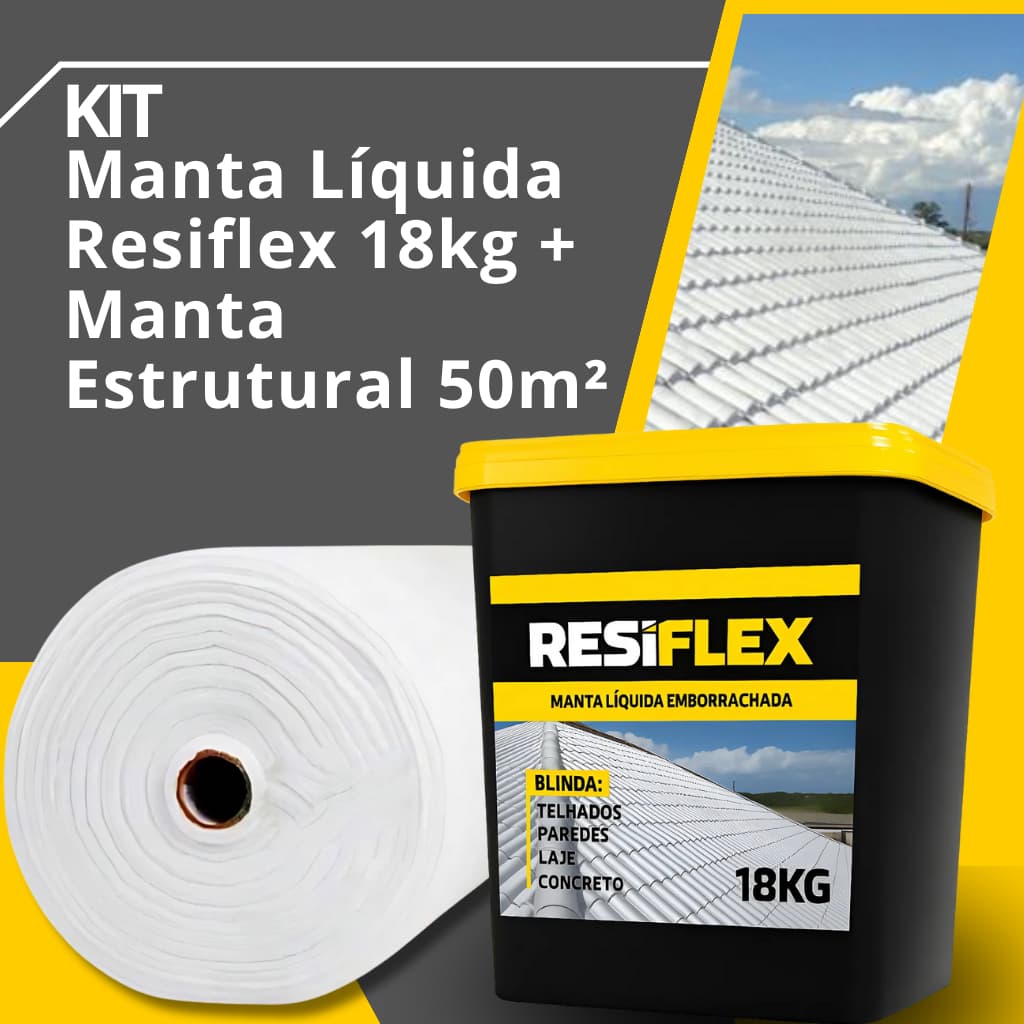 Manta Líquida  Emborrachada RESIFLEX 18kg + Manta BIDIM 50m² – Impermeabilização TELHADOS e LAJES