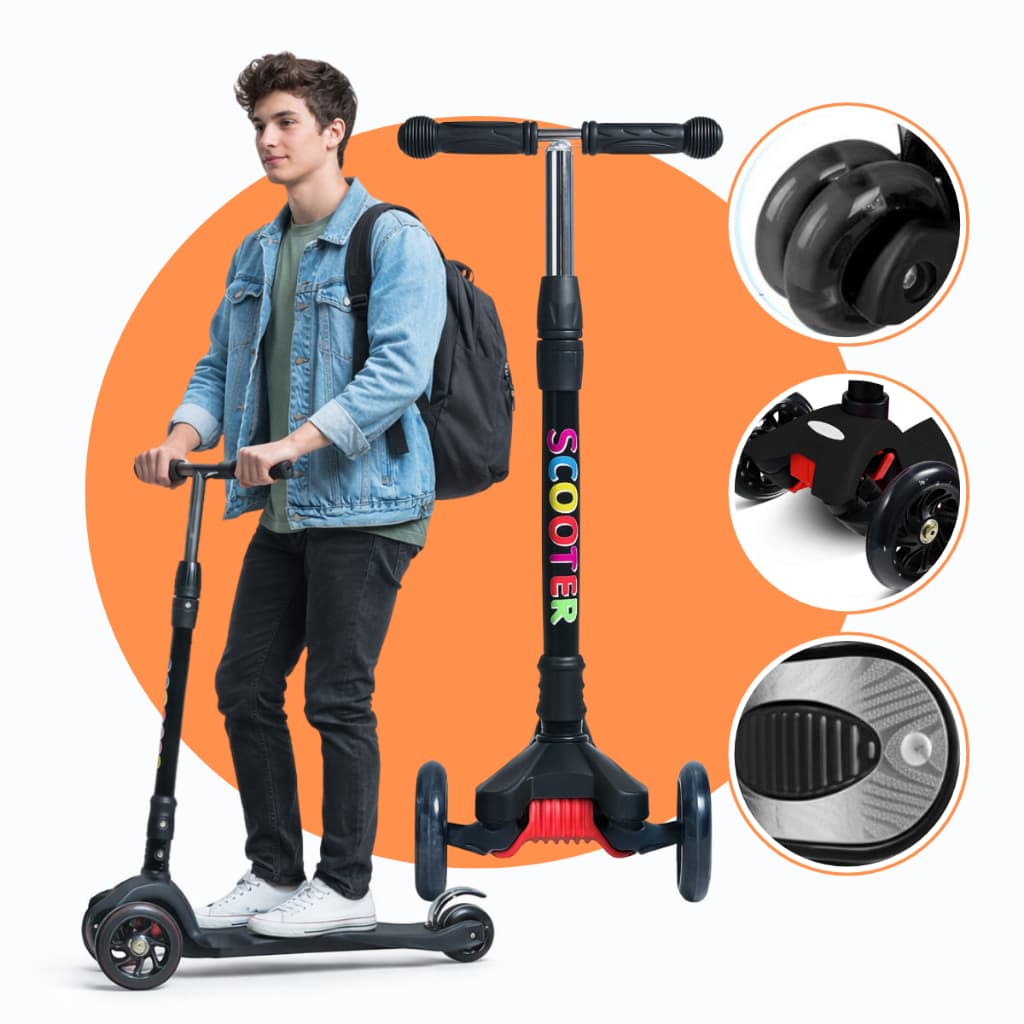 Patinete Scooter 3 Rodas Adulto Infantil Adolescente  c/ LED Let's Play | Dobrável, Reforçado e Ajustável