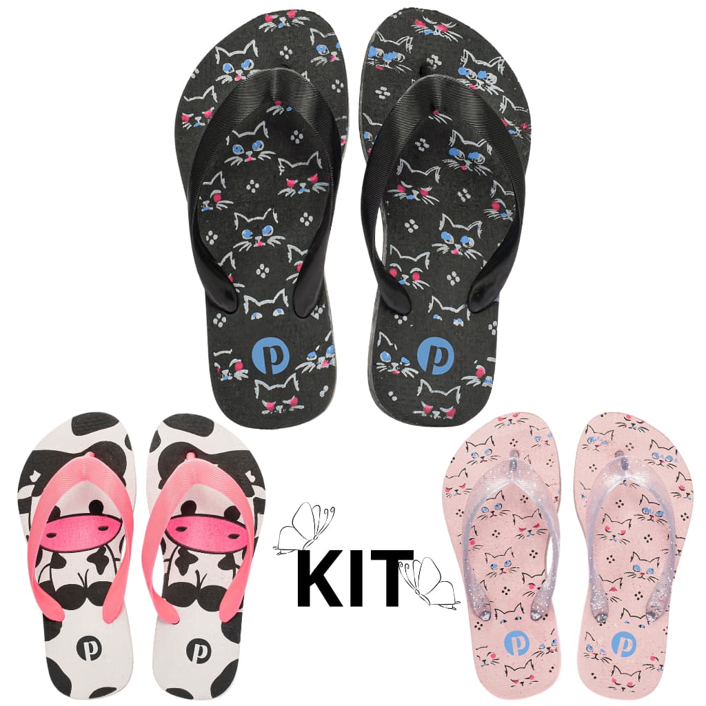 Kit Chinelo Infantil Confortável Antiderrapante Estampado