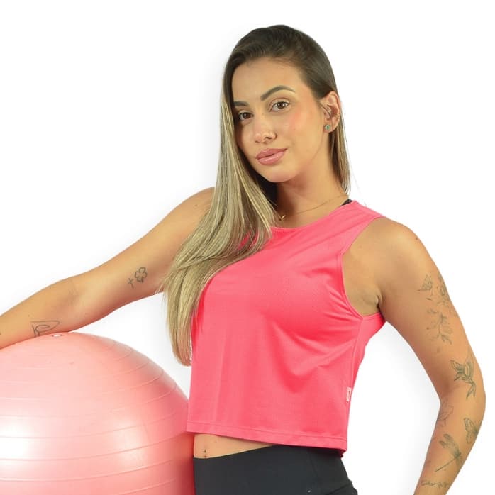 Regata Cropped Academia Dry Fit Feminina Com Microfuros UV50+ Fitness