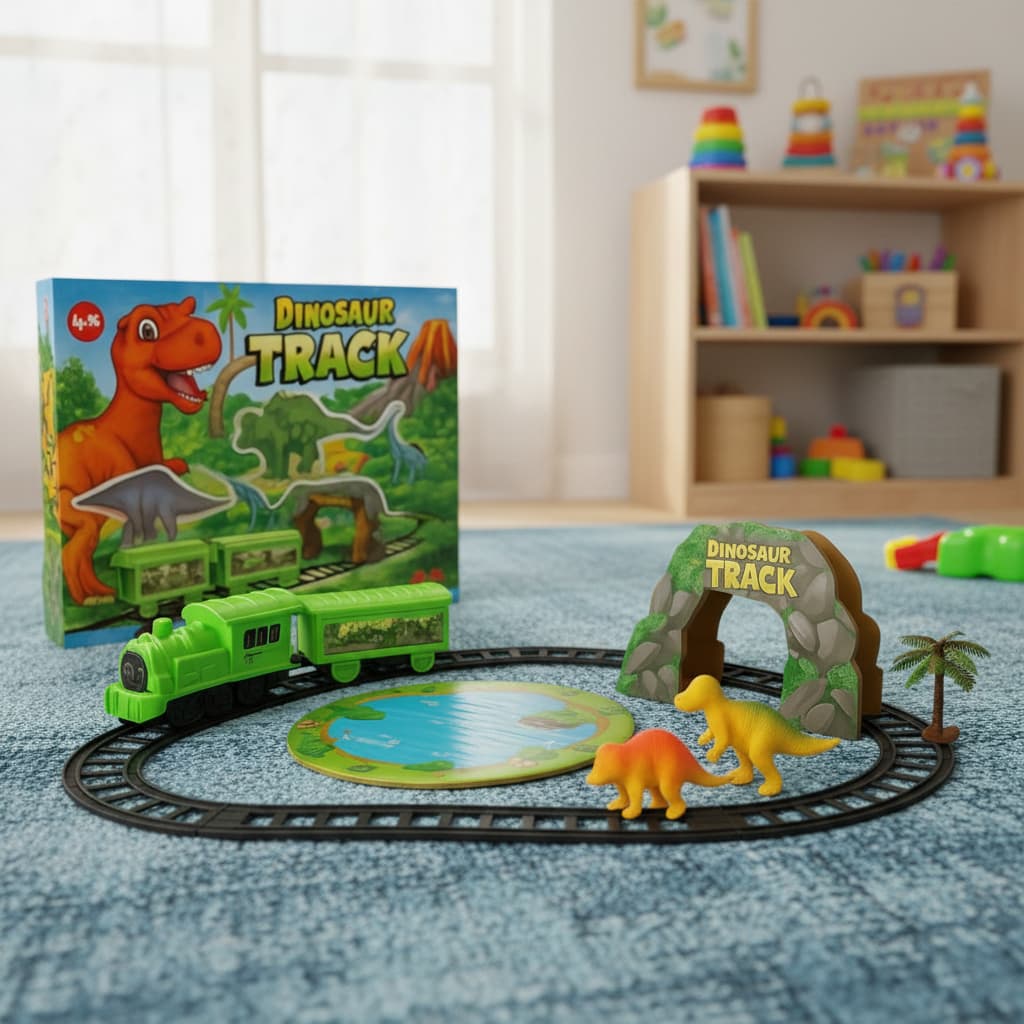 Brinquedo Trem Elétrico Infantil Trilho dos Dinossauros com Trilhos, Vagões e Acessórios Educativo