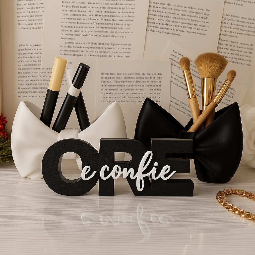 Kit Decorativo “Ore e Confie” com Porta pincel  – Fé, Design Moderno e Elegância para seu Lar