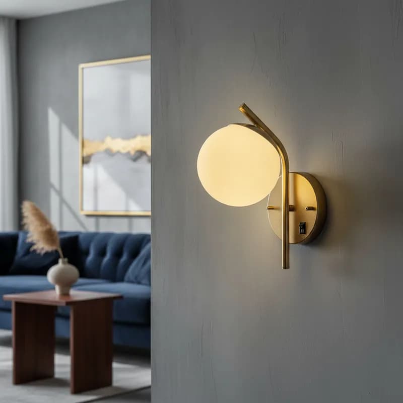 arandela de Parede luminaria Inclinada alumínio Com Interruptor Com Globo Vidros fosco 12cm