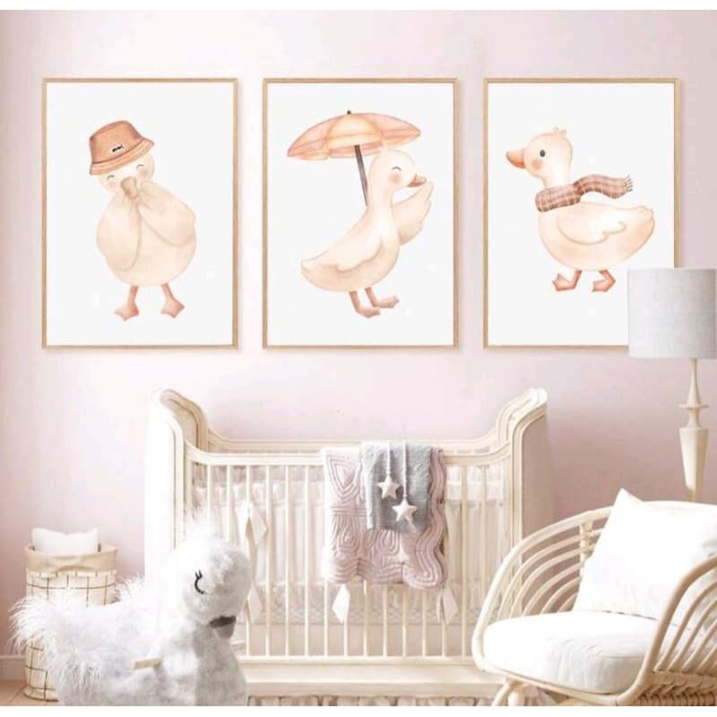Quadro Decorativo 3 Peças Infantil Bebê Patinhos