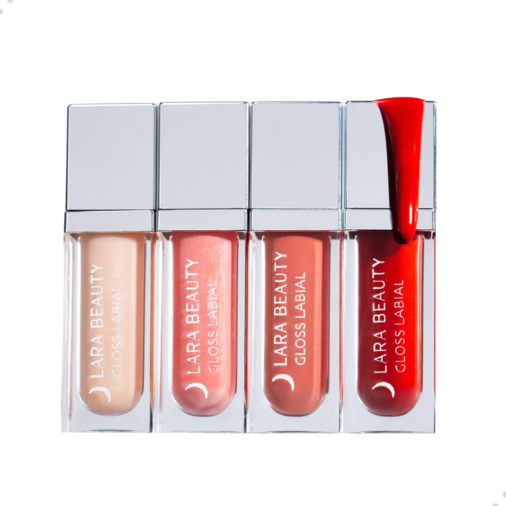 Kit 4 Cores Gloss Labial Brilho Hidratante Hialurônico Lara Beauty Vermelho Cereja Nude Rosa Glitter
