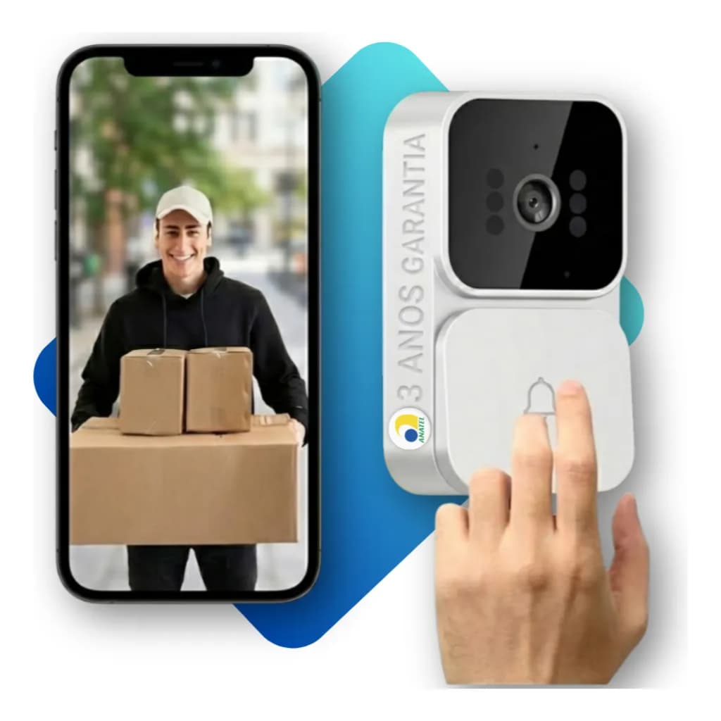 Vídeo Porteiro Sem Fio Interfone Inteligente Hd Powertech Branco