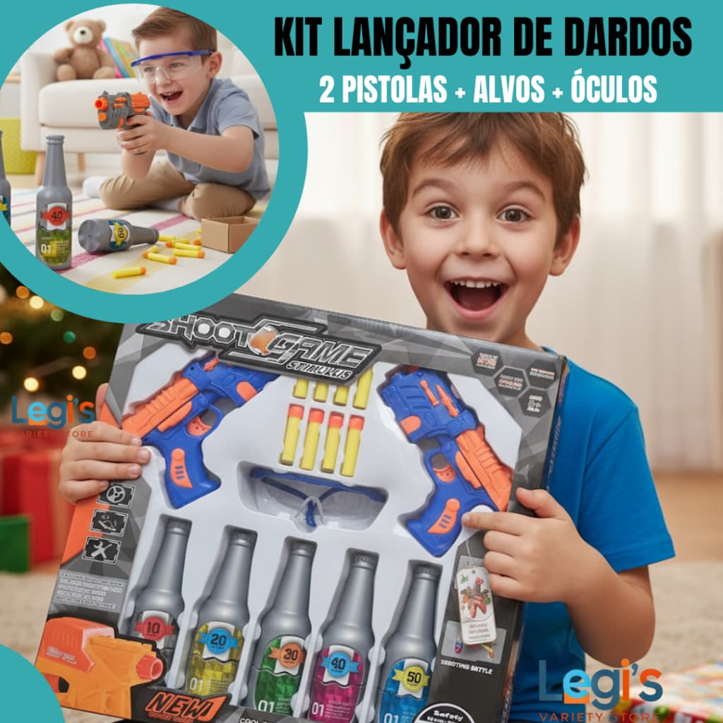 Kit Lançador de Dardos Brinquedo – Kit Completo com Alvo e Óculos, Ideal para Crianças
