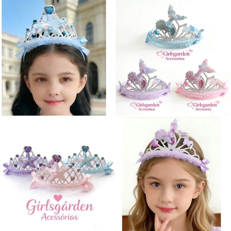 Tiara Coroa PRINCESA Fundo do mar sereia estrela do mar FESTA TEMATICA
