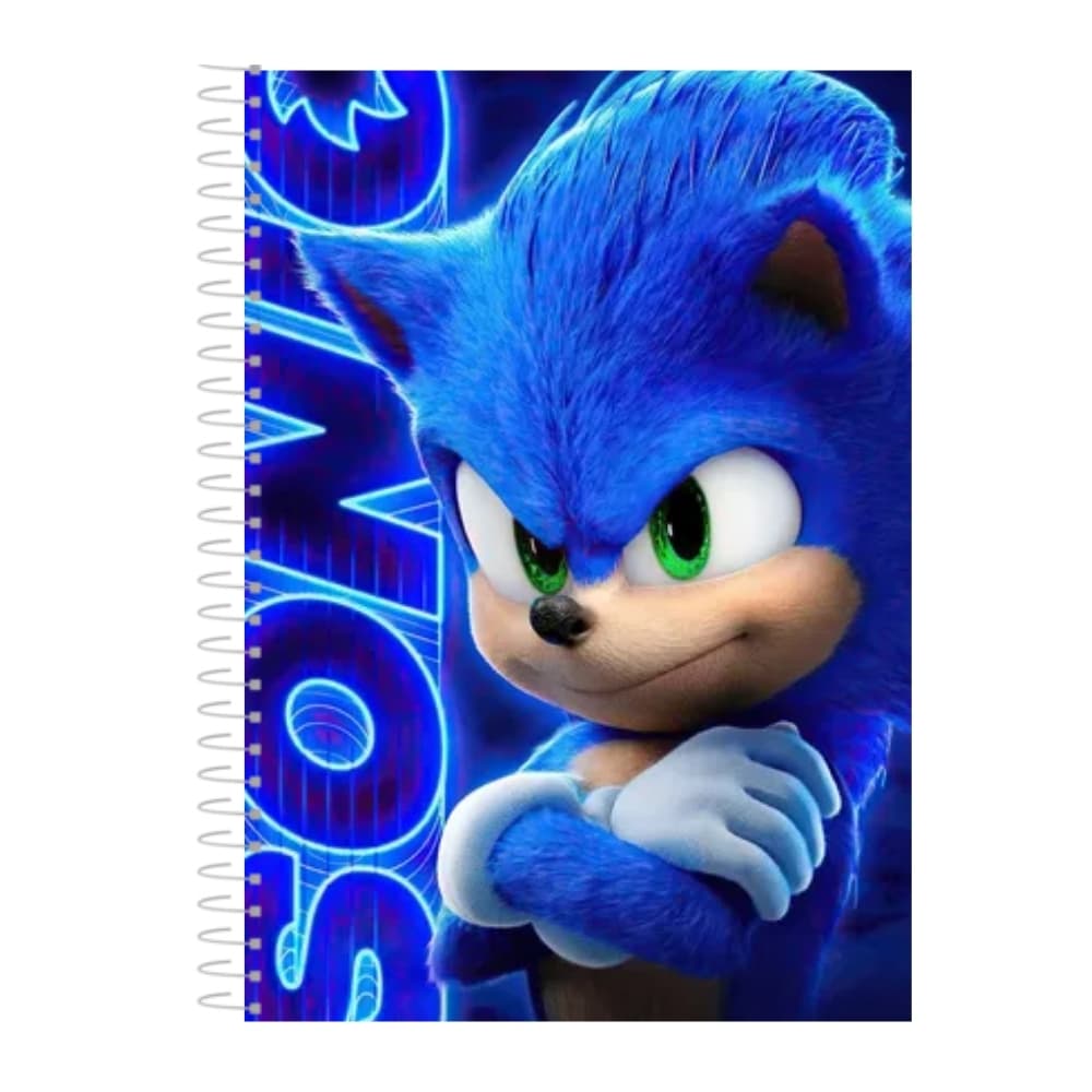 Caderno Sonic 1, 10 ou 20 Matérias 160 Folhas Personalizado Capa Dura