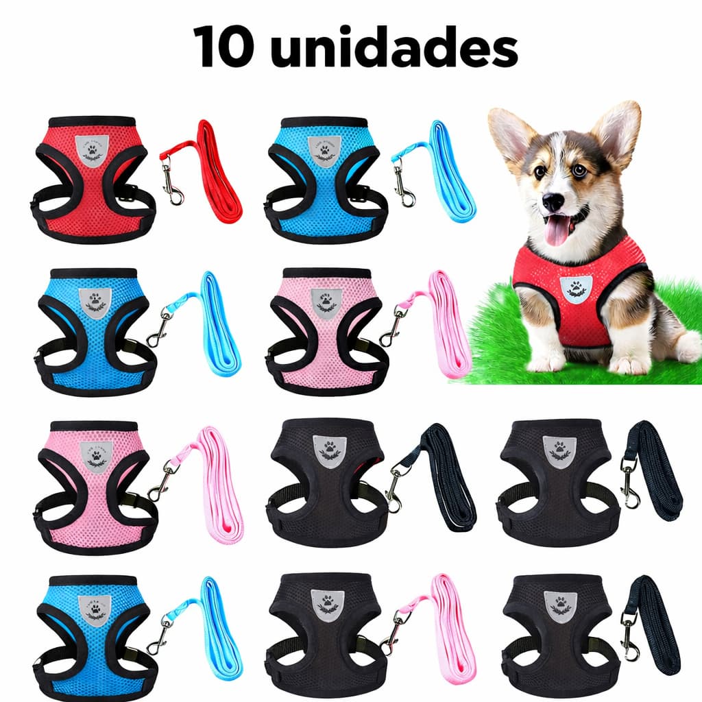 Peitoral Com Guia #MAXIMUM ORIGINAL para Cachorros e Gato (10 PÇS) – Peitoral Ajustável com Guia