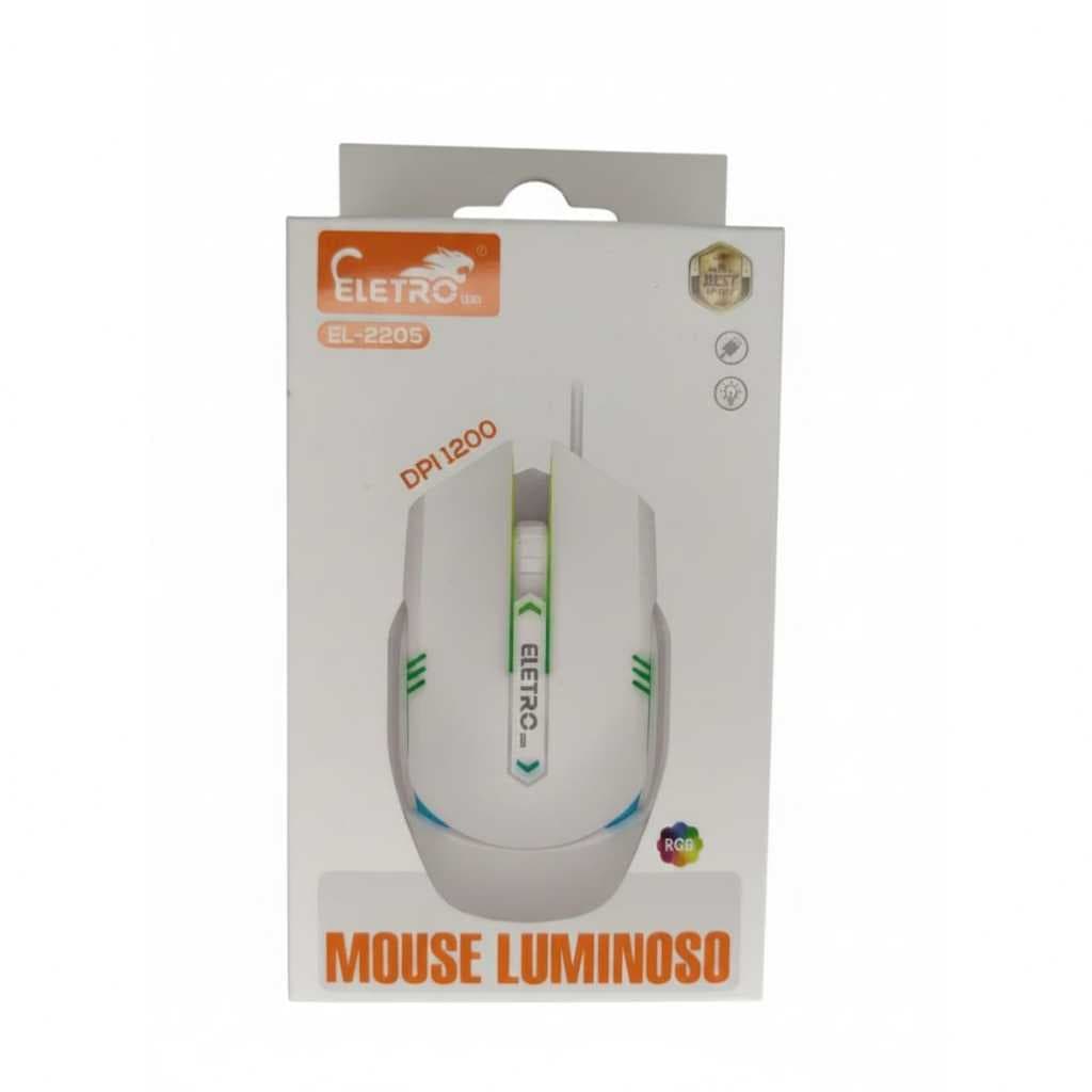 Mouse Gamer Óptico Eletromex EL-2205 | 1200 DPI | Iluminação LED | Precisão para Jogos