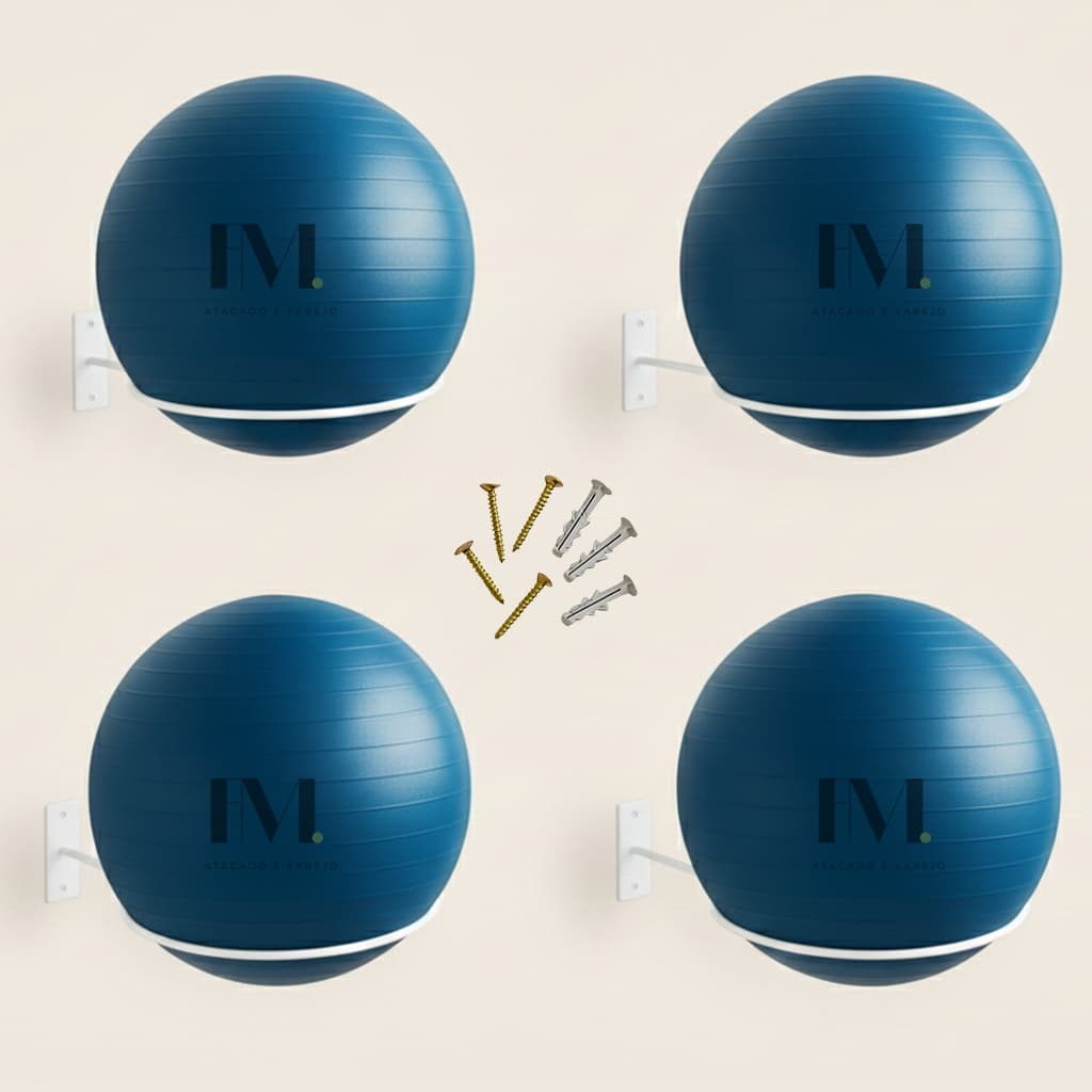 Kit 04 Suporte Bola Pilates Suiça + Parafuso E Buchas Reforçado