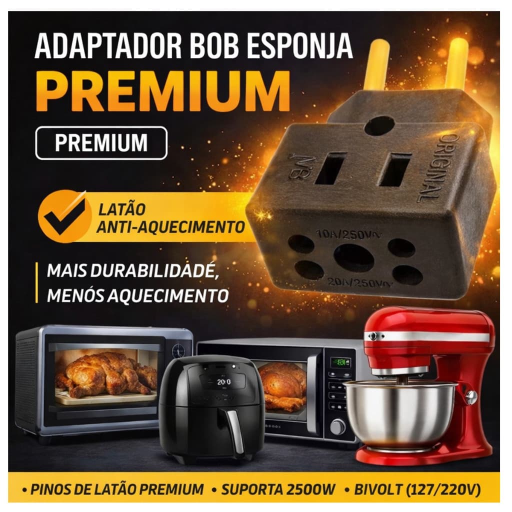Adaptador Bob Esponja 10A 20A Em Latão Anti Aquecimeto Para Microonda Air Fryer