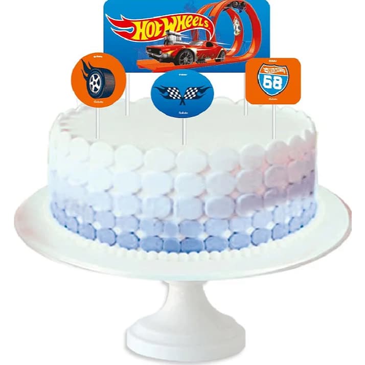 Topper de Bolo Hotwheels Estampado Festa de Aniversário 04 Unidades