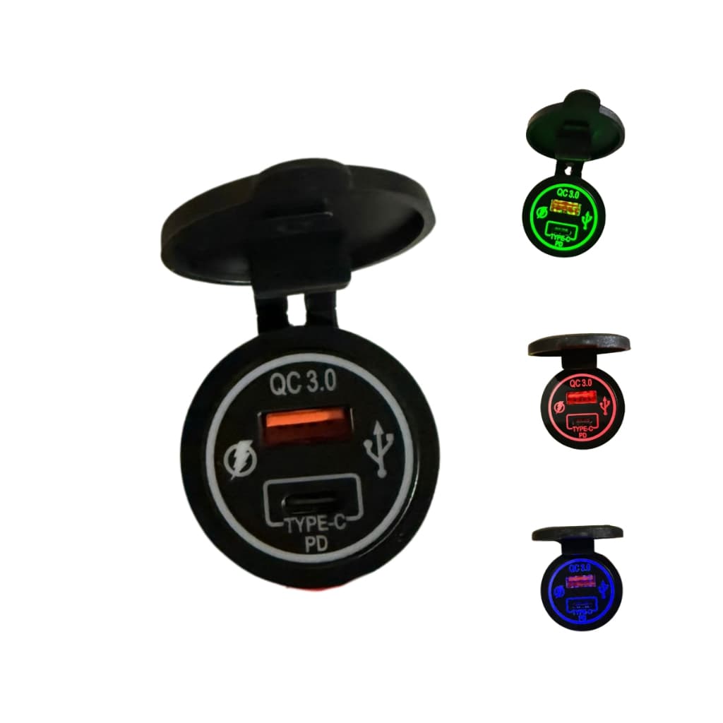Tomada Carro Carregador USB PD3 Tipo C QC3.0 Carga Rápida À Prova D'água 12V/24V Pronta Entrega