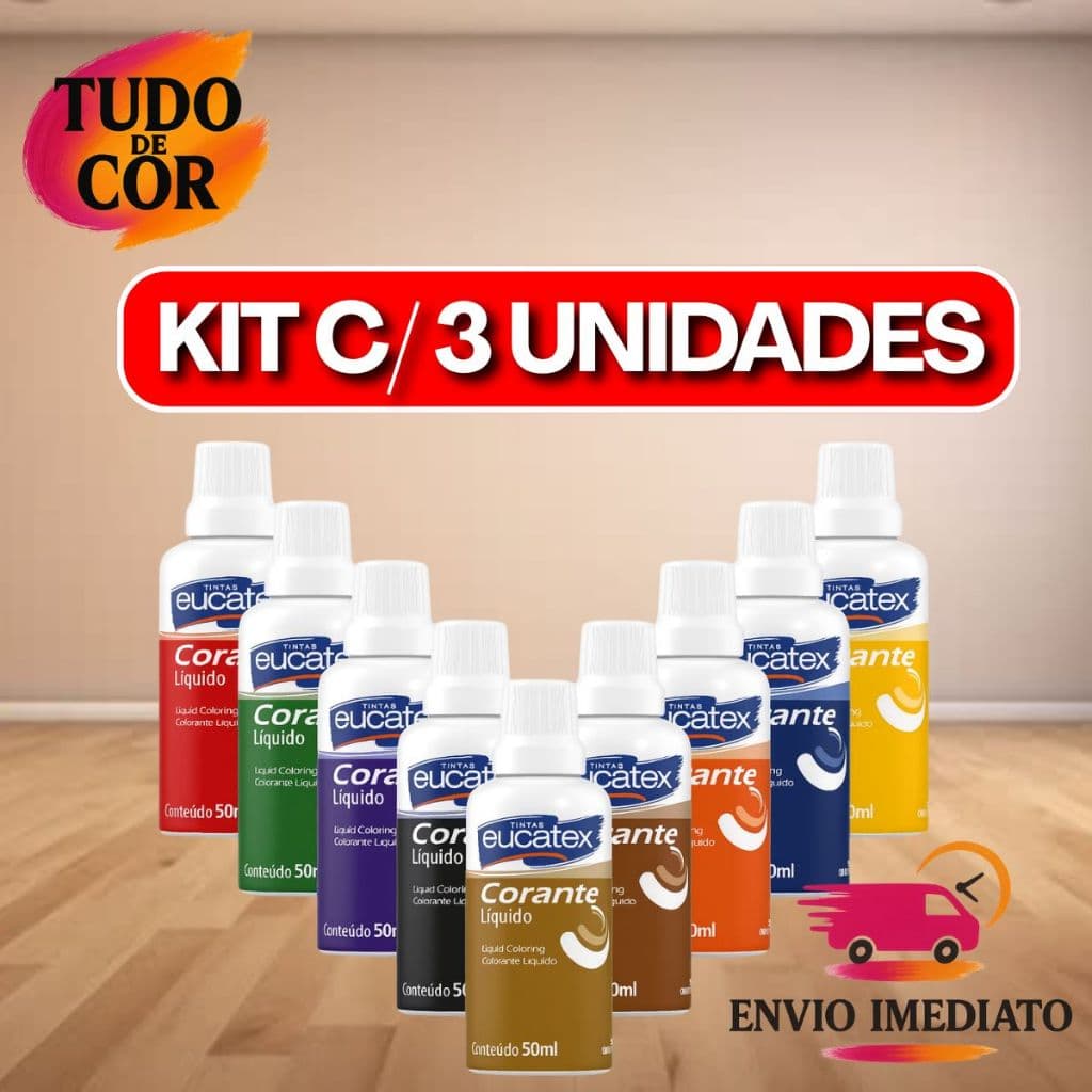 Kit com 3 Corantes Líquido Eucatex 50ml Cores Vibrantes Alto Rendimento