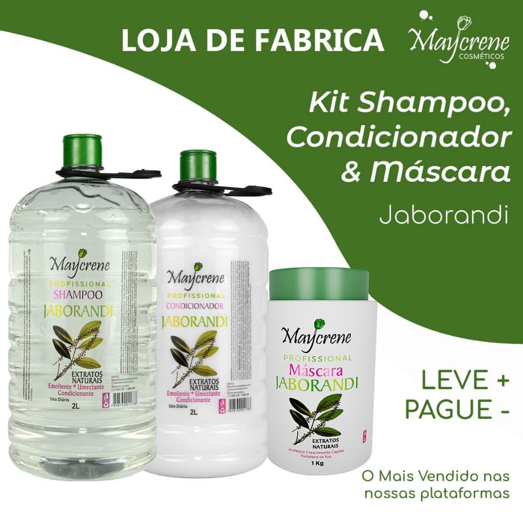 Kit Jaborandi Adstringente Maycrene  | Shampoo 2L + Condicionador 2L + Máscara 1KG | Fortalecedor e Estimulante Capilar
