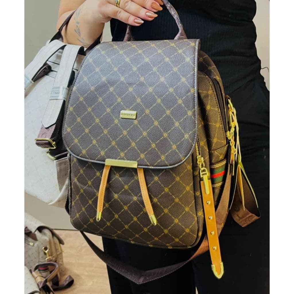 Mochila Feminina Lace Lore Estampa Quadriculada Luxuosa Reforçada Moderna
