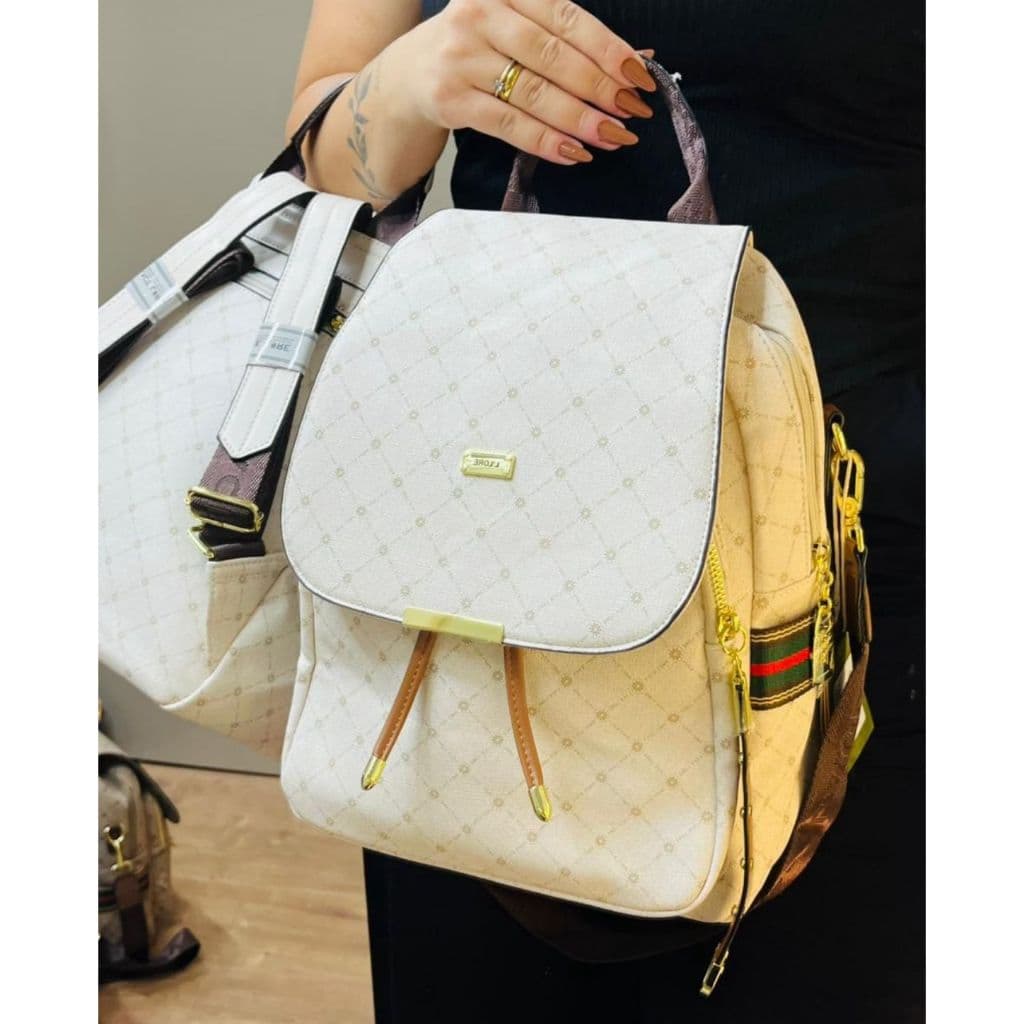 Mochila Feminina Lace Lore Estampa Quariculada Luxuosa Refor莽ada Couro Moderna
