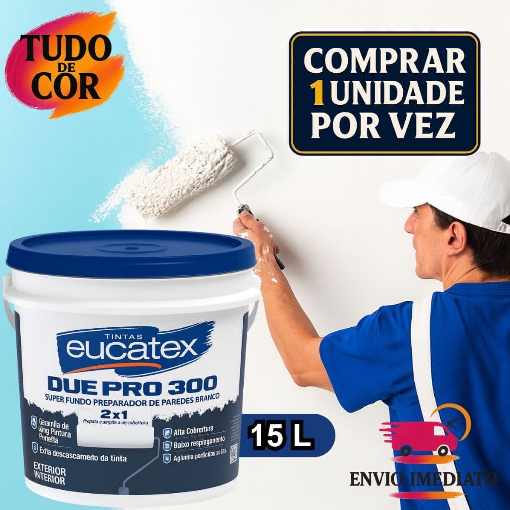Fundo Preparador de Paredes Eucatex Due Pro 300 Branco Fosco 15 Litros Alta Aderência e Resistência