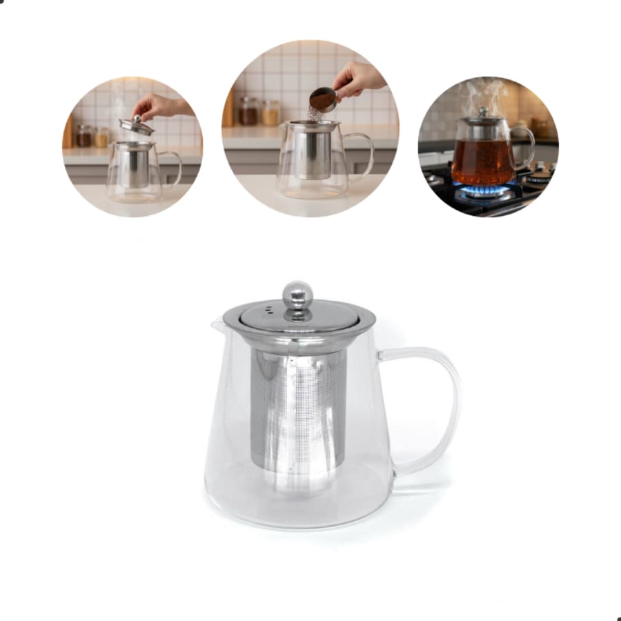 Chaleira De Vidro Com Infusor Bule 550ml Coador Chá E Café Transparente Pode ir Direto no Fogo