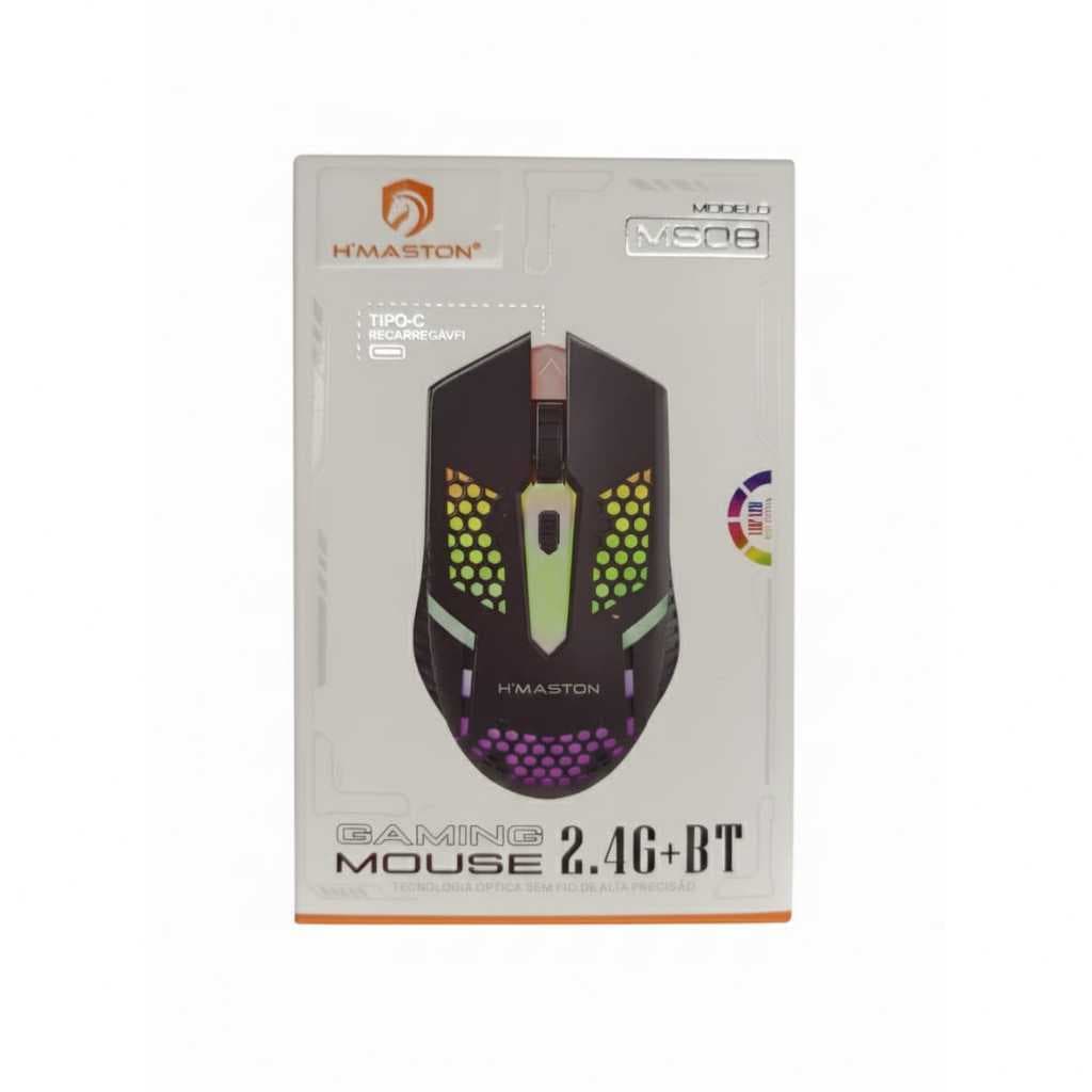 Mouse Gamer Sem Fio Duplo Modo H'maston MS08 | 2.4GHz & Bluetooth | Performance Híbrida