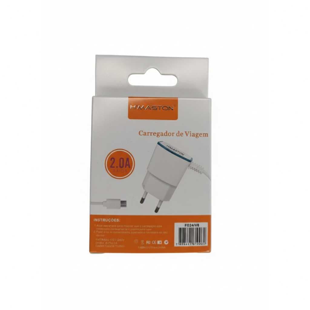 Carregador USB V8 H'maston F024 | 2.0A | LED Indicador Multicolor