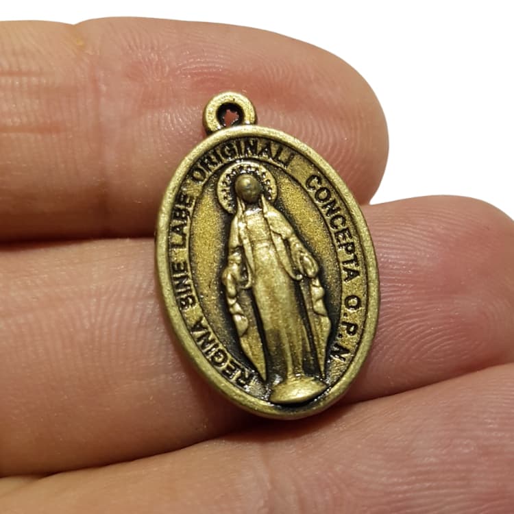 20 Medalha Pingente Nossa Senhora das Graças Milagrosa em Ouro Velho