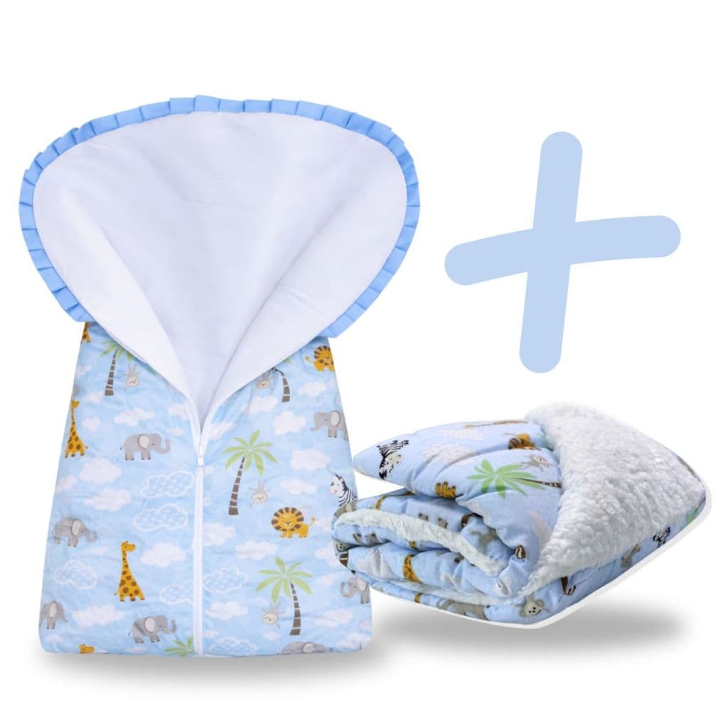 Cobertor Para Bebe + Saco de Dormir Kit 2 Peças Grande Macio Enxoval Menina Menino Rosa Azul
