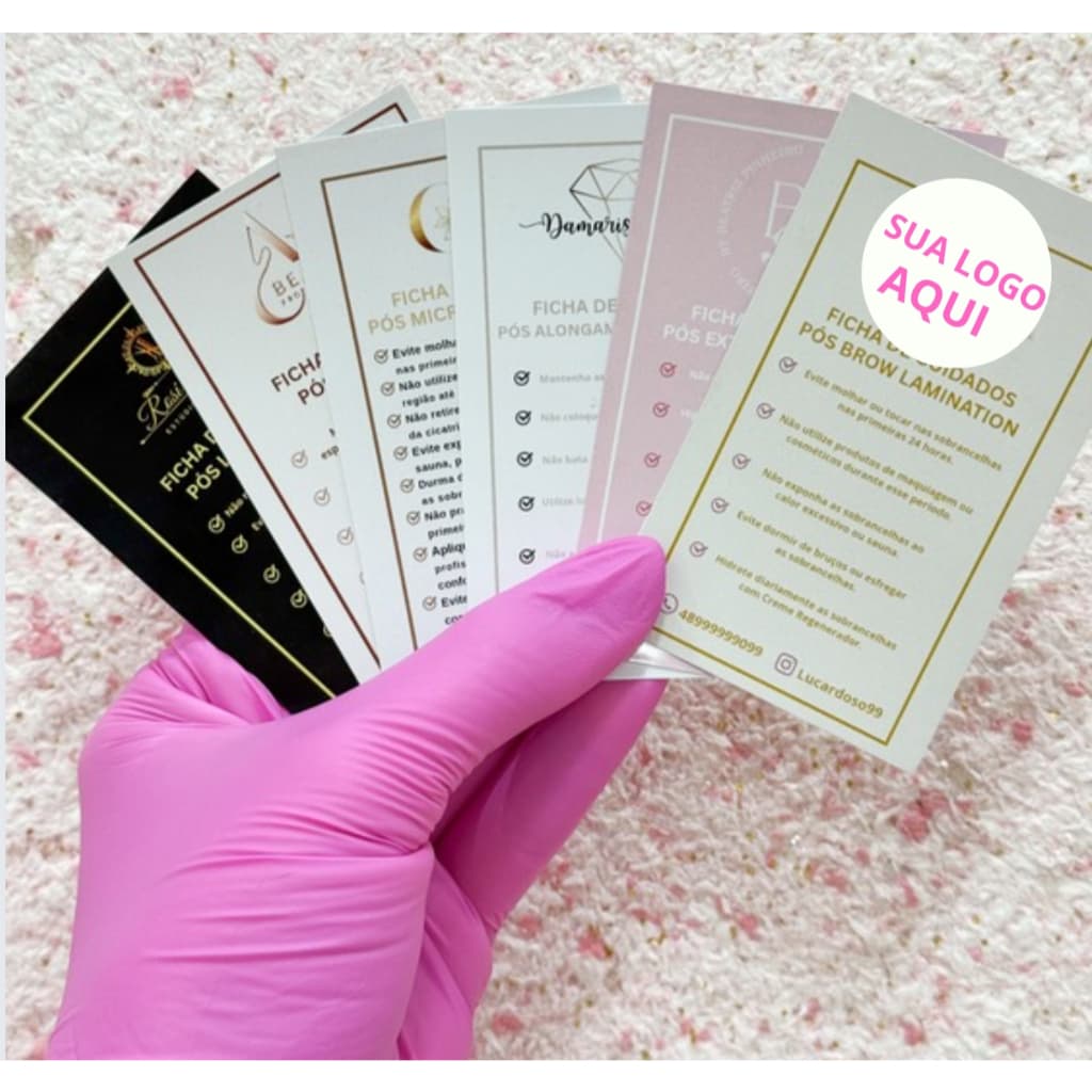 KIT 50 FICHAS (PERSONALIZADOS) PÓS BROW LAMINATION, LASH LIFTING, HIDRAGLOSS, MICRO, EXTENSÃO DE CILIOS E UNHAS